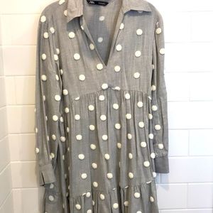 ZARA adorable grey/white dot swing dress NWOT💙